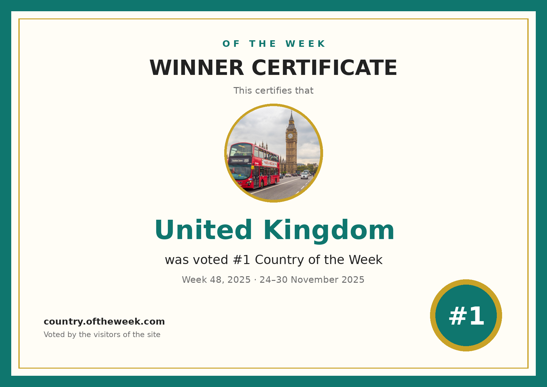Certificate — United Kingdom